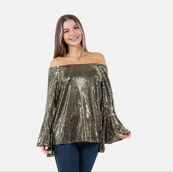 Fever Tops - Fever Gold Women's Glitter Dot Symphony Sleeve Top Size M NWT